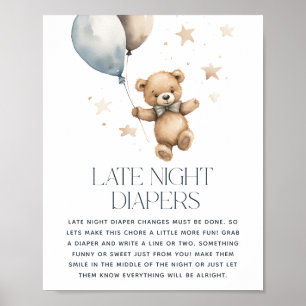 Poster Jolie Baby-Shower d'Ours en Peluche 'Couche Tardiv