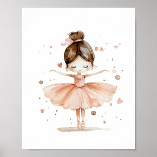 Poster Jolie Ballerine Danse de Ballet Amour Cœurs Aquare