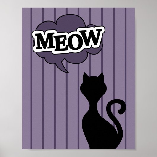 Poster Jolie bande dessinée de chat noir citation miow (Devant)
