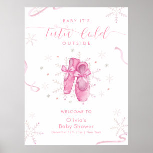 Poster Jolie Bienvenue Baby Shower Flocon de Neige Rose B
