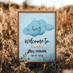 Poster Jolie Bienvenue Baby-Shower Garçon Nuage Aquarelle