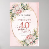 Poster Jolie Boho Dusty Rose Verdure 40e Anniversaire (Devant)