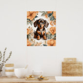 Poster Jolie Brown dachshund Puppy Peach Floral (Cuisine)