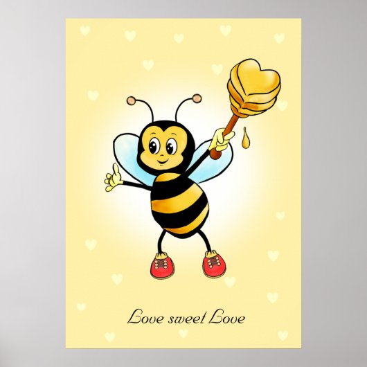 Poster Jolie Bumble Bee & Honeycomb avec Coeurs (Devant)