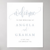 Poster Jolie calligraphie Dusty Blue Mariage Bienvenue (Devant)