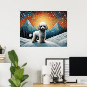 Poster Jolie caniche Snowy Mountain Joyeux anniversaire (Bureau à domicile)