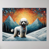 Poster Jolie caniche Snowy Mountain Joyeux anniversaire (Devant)
