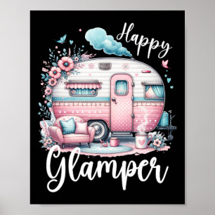 Poster Jolie caravane glamour de camping Glamping heureux