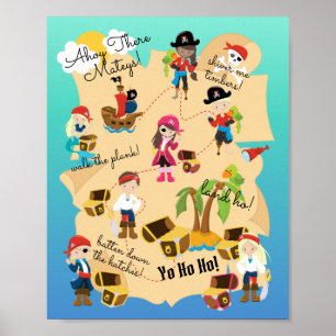 Poster Jolie carte au trésor pirate personnalisée