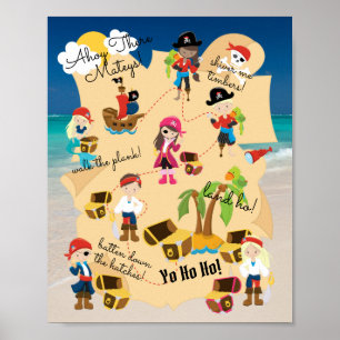 Poster Jolie carte au trésor pirate personnalisée