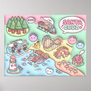 Poster Jolie carte du quartier de Santa Cruz Californie U