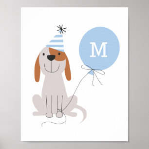 Poster Jolie chambre de nursery de chien de monogramme bl