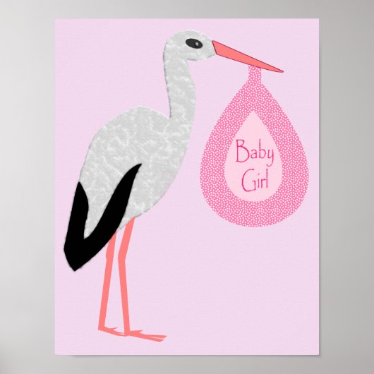 Poster Jolie chatte rose bébé fille Stork (Devant)