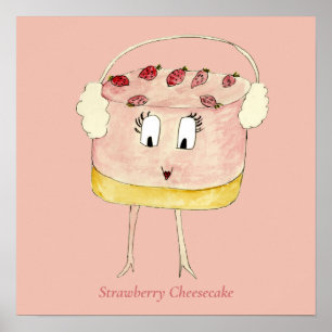 Poster Jolie cheesecake aux fraises drôle et excentrique 
