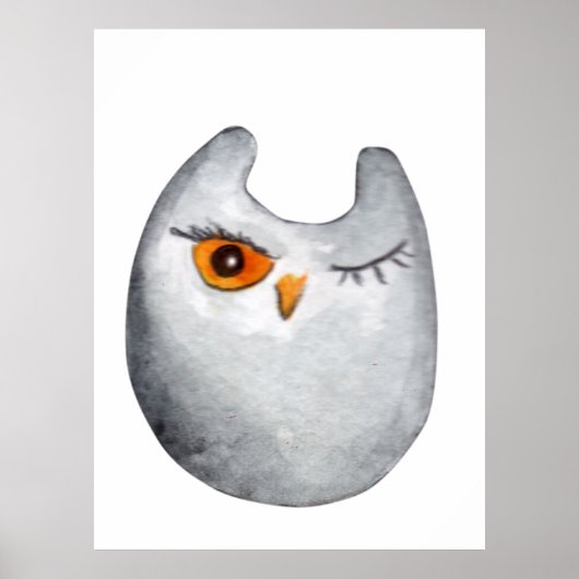 Poster Jolie chouette d'aquarelle gris (Devant)