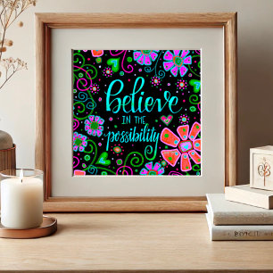 Poster Jolie citation florale noire inspirante Inspiribil