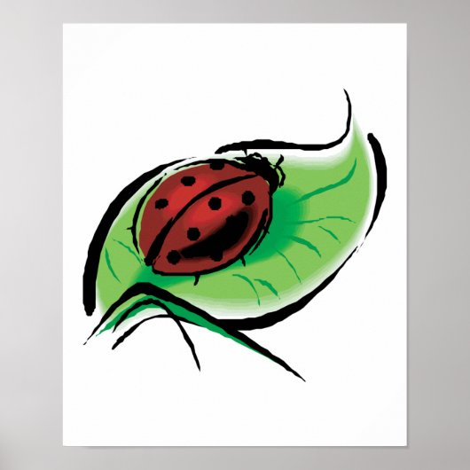 Poster jolie coccinelle sur une feuille (Devant)