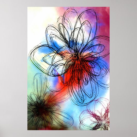 Poster Jolie couleur de l'aquarelle Fleurs Abstraites (Devant)