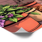 Poster Jolie Dame Boire Du Café Relaxant Dehors (Coin)