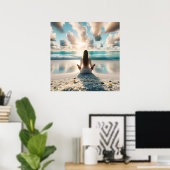 Poster Jolie dame méditant sur la plage (Bureau à domicile)