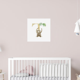 Poster Jolie enfant animal MONKEY Monogramme T Nursery