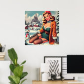 Poster Jolie épinglette rétro hiver pin-up (Bureau à domicile)