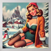 Poster Jolie épinglette rétro hiver pin-up (Devant)