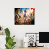 Poster Jolie Fée + Amis Debout Dans Le Mur de la Forêt (Bureau à domicile)
