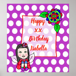 Poster Jolie Fée Caucasienne Joyeux Anniversaire