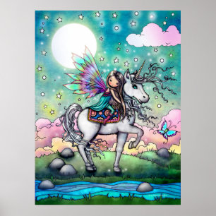 Poster Jolie fée chevauchant une licorne Art pour enfants