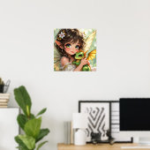 Poster Jolie fée d'anime et dragon Chibi (Bureau à domicile)