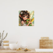Poster Jolie fée d'anime et dragon Chibi (Cuisine)