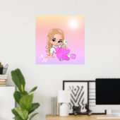 Poster Jolie fée et monogramme sur des lunettes roses (Bureau à domicile)