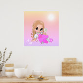 Poster Jolie fée et monogramme sur des lunettes roses (Cuisine)