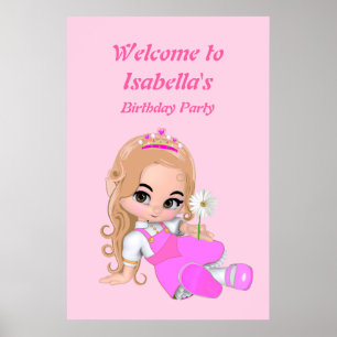 Poster Jolie Fée Princesse Rose Fête d'anniversaire Fille