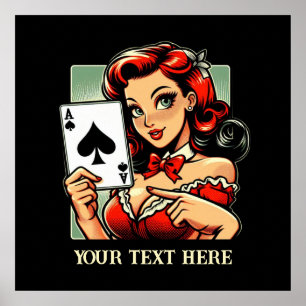 Poster Jolie femme de poker vintage ajouter du texte