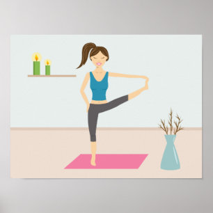Poster Jolie Femme Pratiquant Le Yoga Dans Une Salle Élég