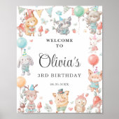 Poster Jolie fête d'anniversaire des animaux de bois colo (Devant)