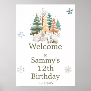 Poster Jolie fête d'anniversaire des lapins d'hiver