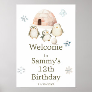 Poster Jolie fête d'anniversaire des pingouins d'hiver