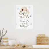 Poster Jolie fête d'anniversaire des pingouins d'hiver (Cuisine)