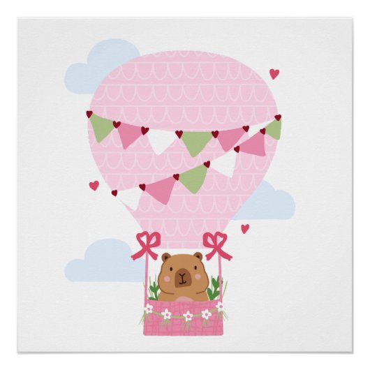 Poster Jolie fête d'anniversaire rose de capybara (Devant)