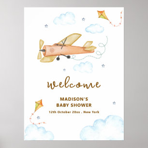 Poster Jolie Fête de Naissance Vintage Aviateur Avion de 