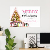 Poster Jolie fête de Noël Pink Holiday Tree (Bureau à domicile)
