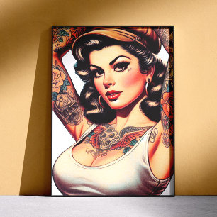 Poster Jolie fille au tatouage vintage