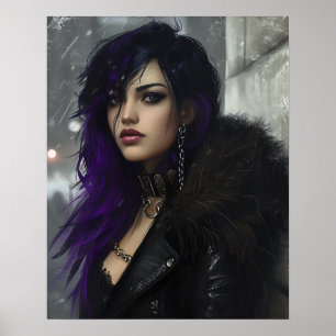 Poster Jolie fille aux cheveux violets