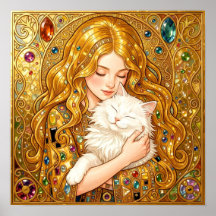 Jolie Fille Avec Chat Art Nouveau Style Gustav Kli