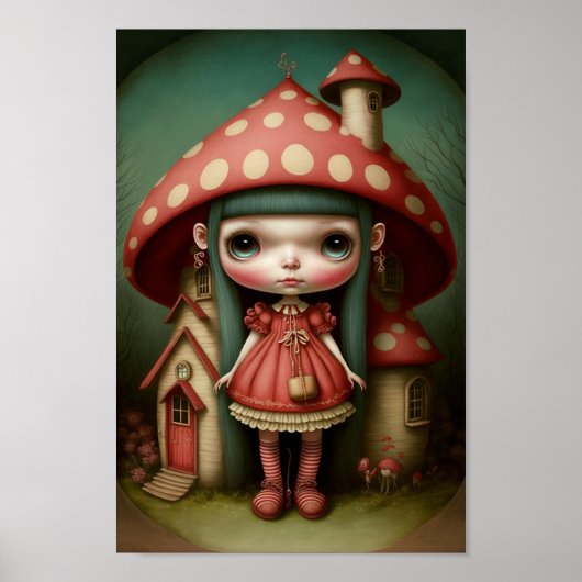 Poster Jolie Fille Champignon Sucrée Petite Art (Devant)