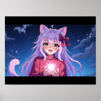 Poster Jolie Fille Chat Anime