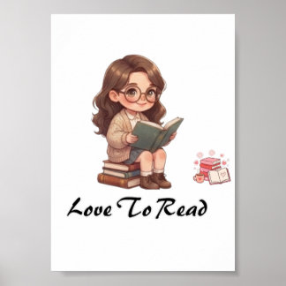 POSTER JOLIE FILLE CHIBI EN TRAIN DE LIRE UN LIVRE